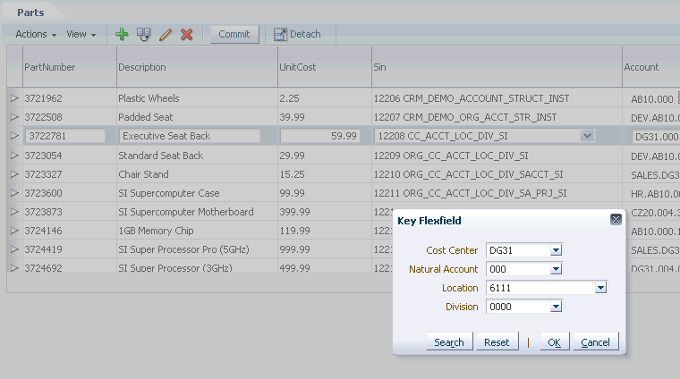 A search for a key flexfield code combination