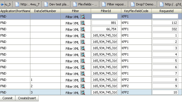 Table-based Report Submission combination filter UI