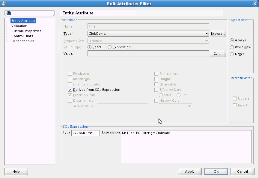 Edit Filter Attribute - Entity Attribute page
