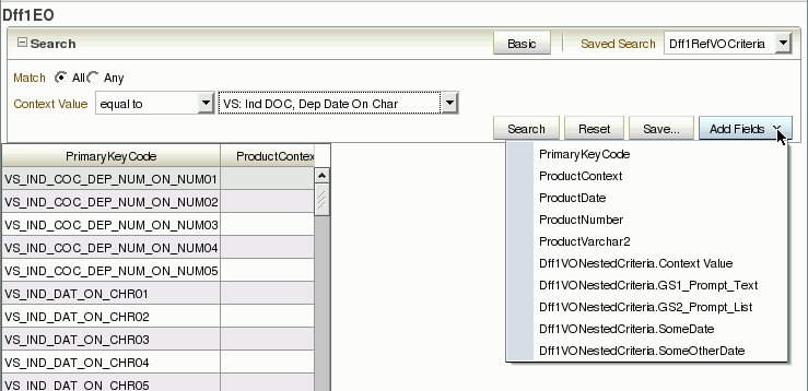 Descriptive flexfield search form UI