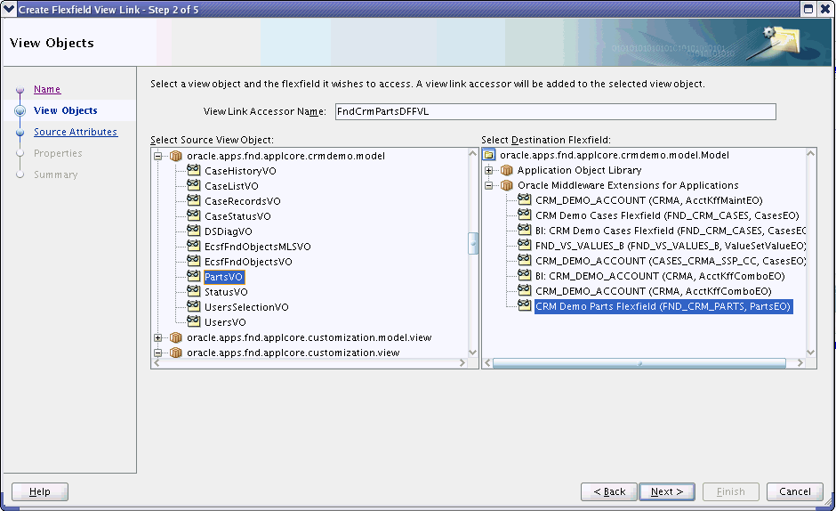 View Link wizard - View Objects page