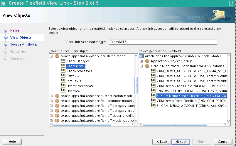 View Link wizard - View Objects page