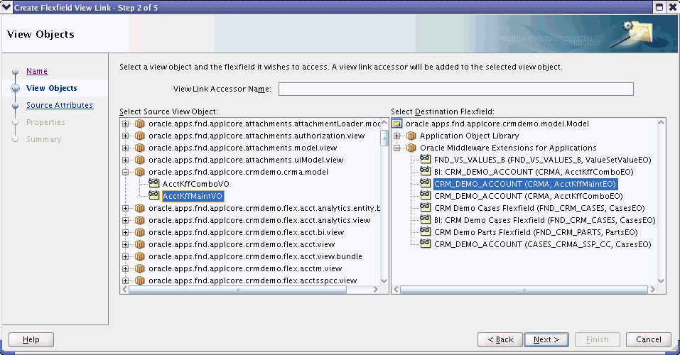 View Link wizard - View Objects page
