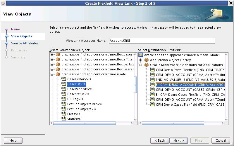 View Link wizard - View Objects page