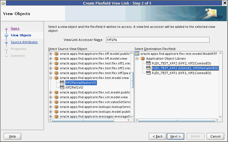 View Link wizard - View Objects page