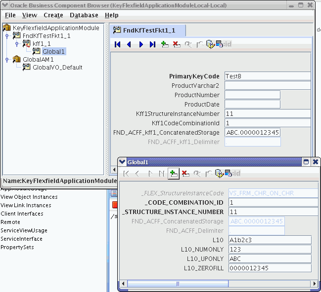 AM Tester view of flexfield row with SIN = 11