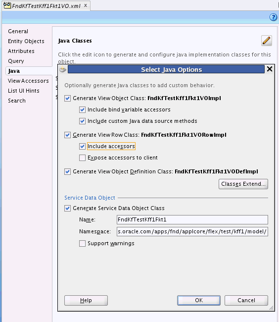 Generating Java Classes for the Master View Object