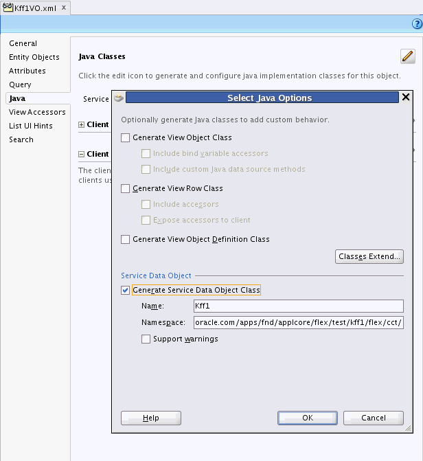 Generating SDOs for a key flexfield base view object