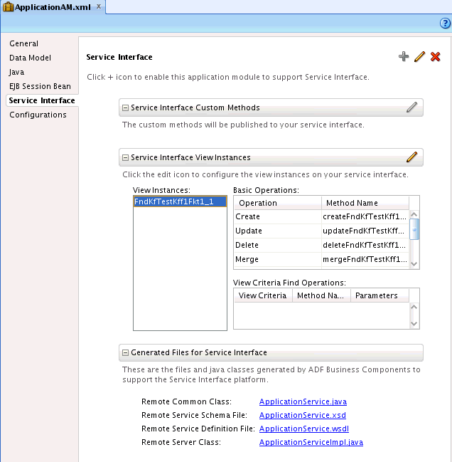Application module service interface properties