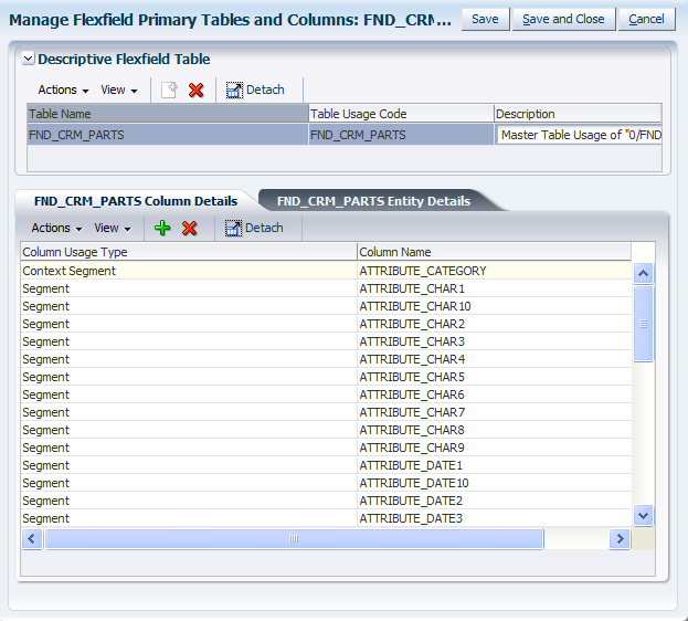Column details tab