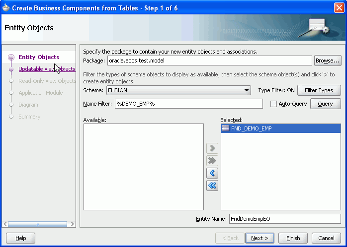 Create Bus. Components from Tables - Step 1.