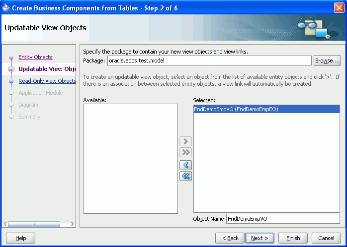 Create Bus. Components from Tables - Step 2.