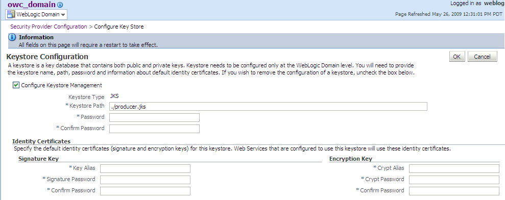 Configure the keystore.