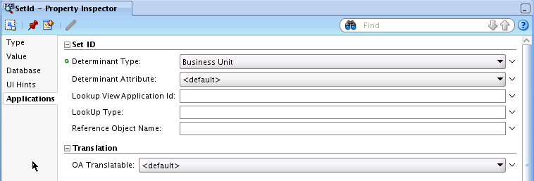 Business unit as the set ID determinant type
