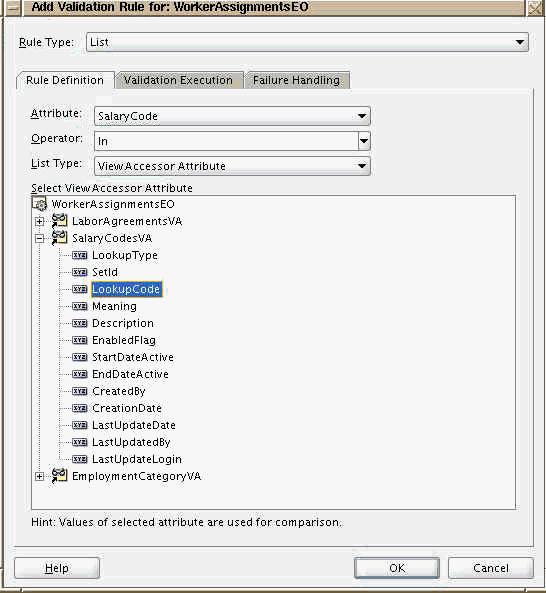 Lookups list validator rule definition