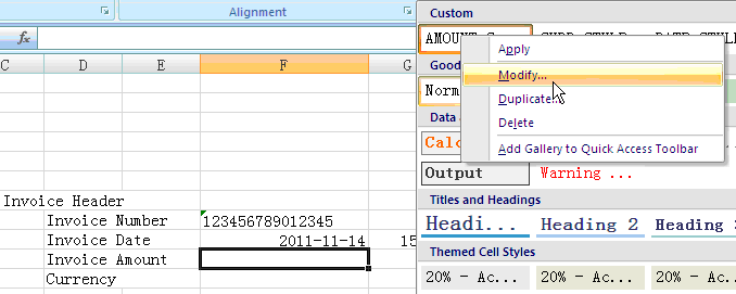 Selecting Modify Menu Option