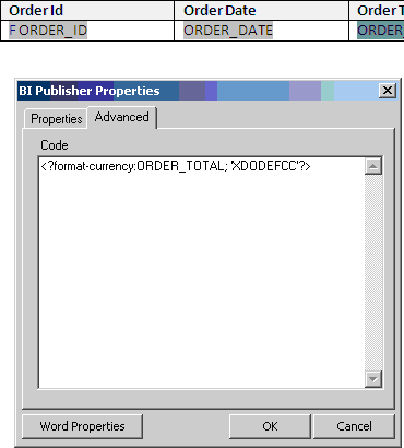 Entering Currency Code in BI Publisher Properties