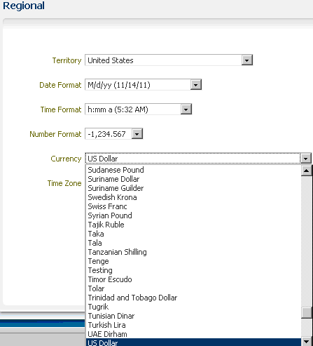 Selecting a Currency in application Preferences