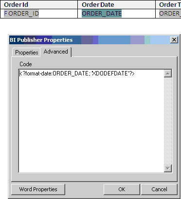 Entering Date Format Code in BI Publisher Properties