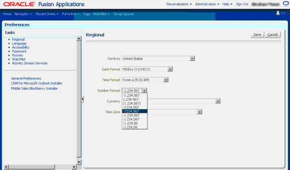 Selecting a Number Format in the Preferences UI