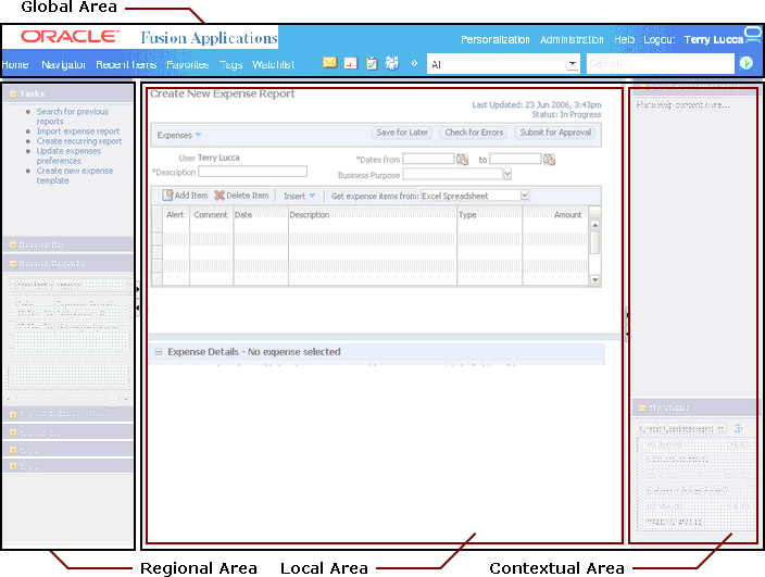 Example showing the four UI Shell areas.