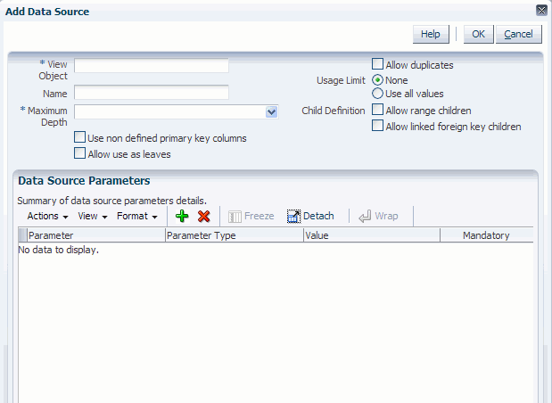 Choose Data Source Parameters window
