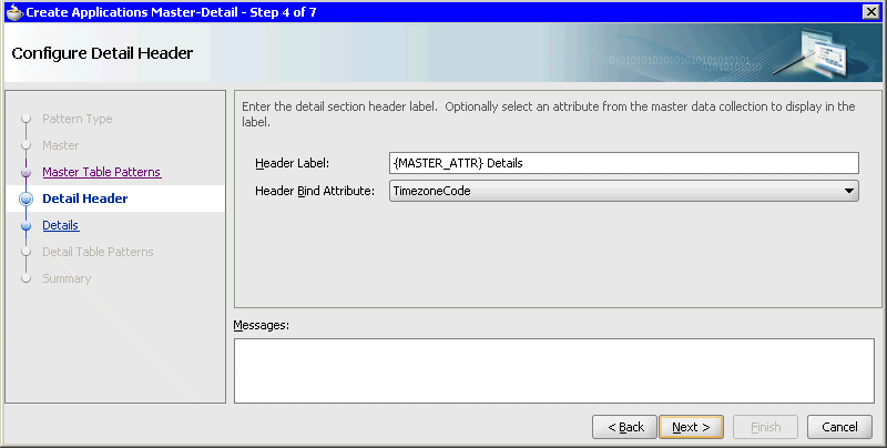 Configure Detail Header dialog