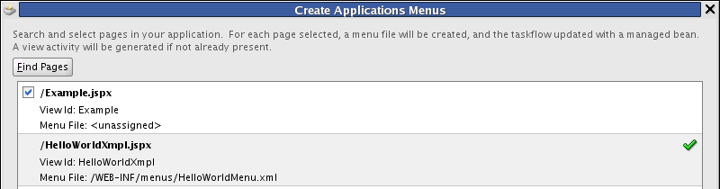 Populated Create Applications Menus Display