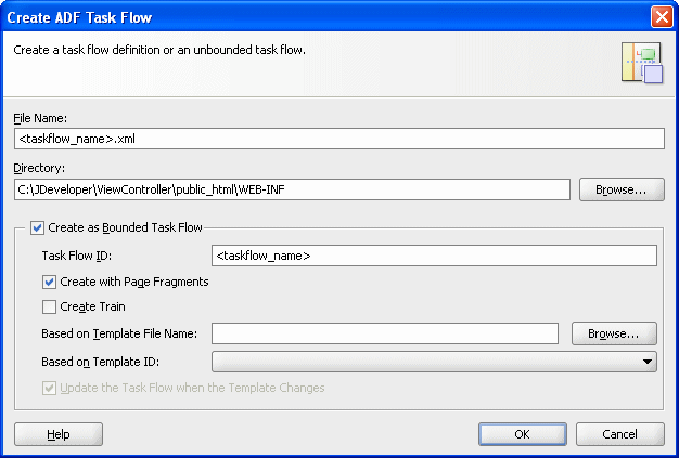 Create ADF Task Flow dialog.