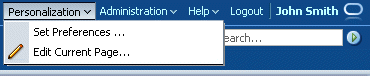 Preferences menu example