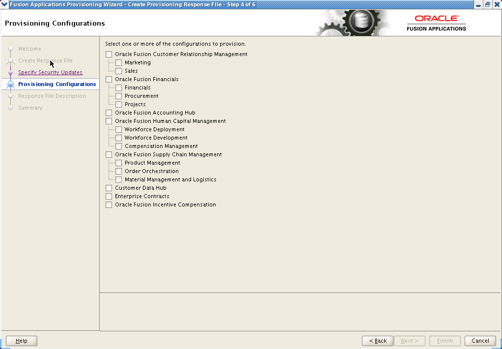 Configurations Screen. Described in surround text.
