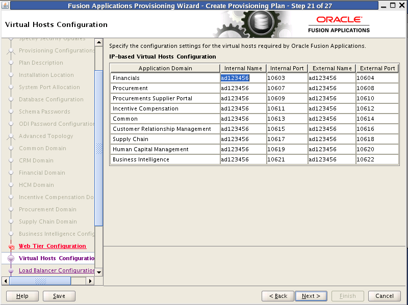 Virtual Hosts Screen. Described in surround text.