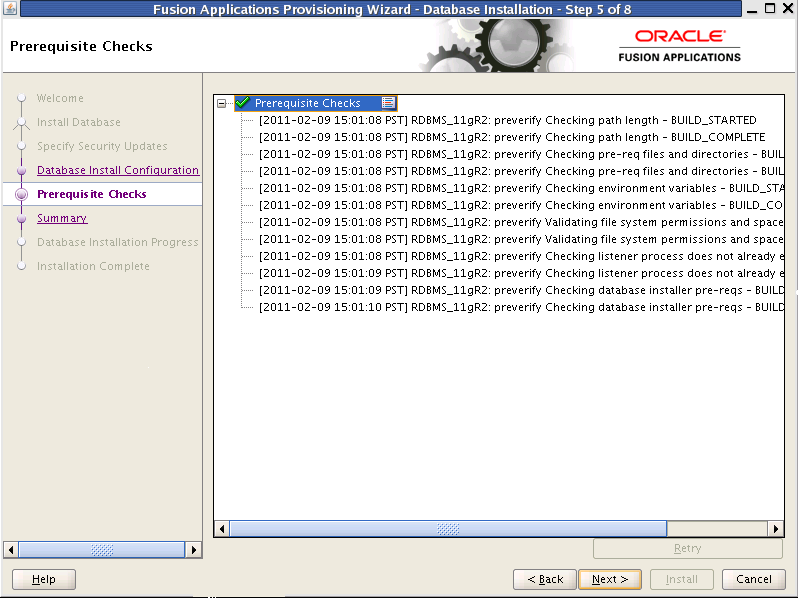 Prerequisites Screen. Described in surrounding text.