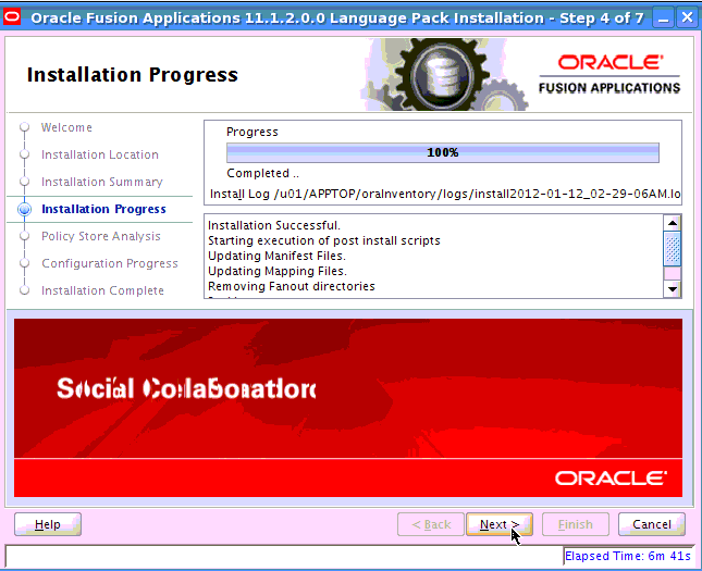 Language Pack Installation Summary screen