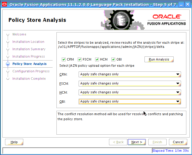 Language Pack Policy Store Analysis screen