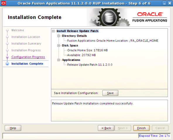 Installation Complete screen, described in surrounding text