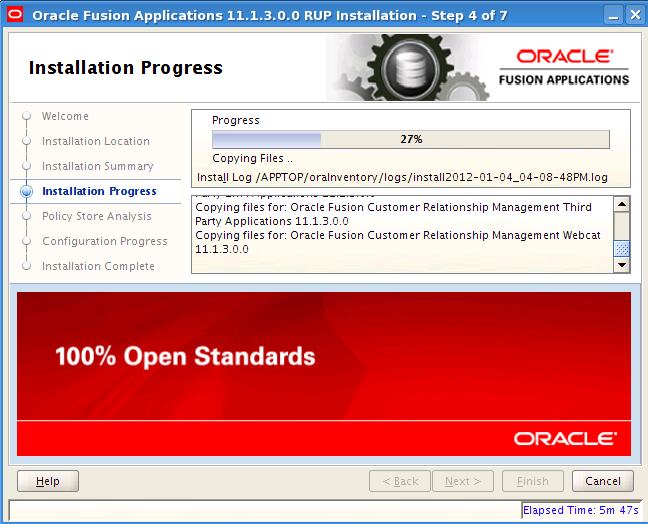 Installation Progress screen, described in surrounding text.