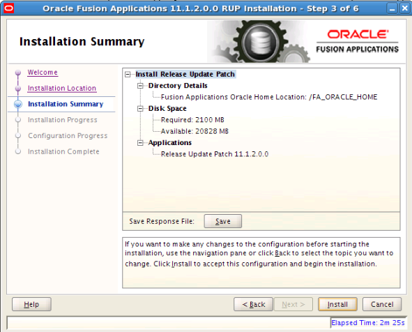 Installation Summary screen, described in surround text.