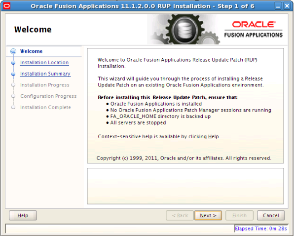 Welcome screen, described in surrounding text.