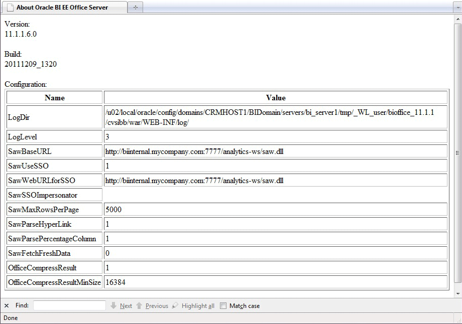 About Oracle BI EE Office Server Page