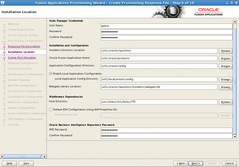 Installation Location Screen