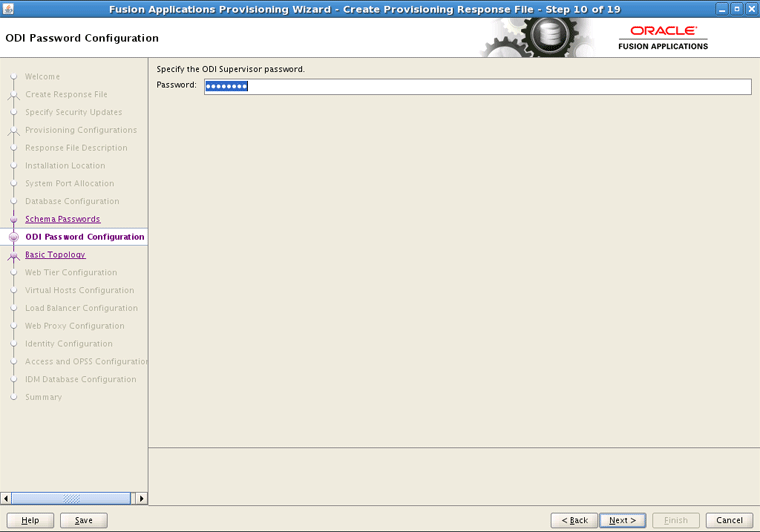 ODI Password Configuration screen