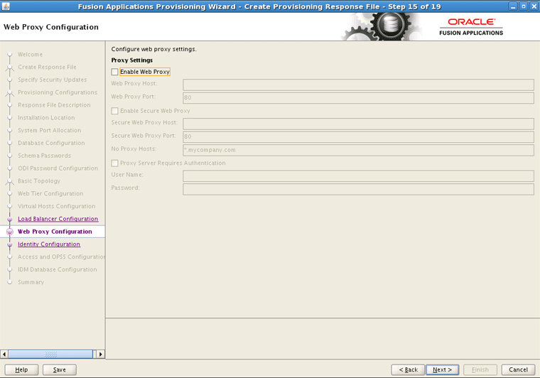 Web Proxy Configuration Screen