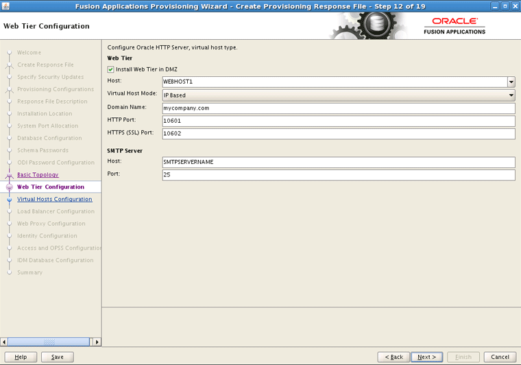 Webtier Configuration Screen