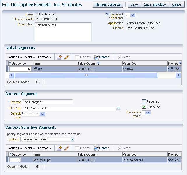 Edit descriptive flexfield window