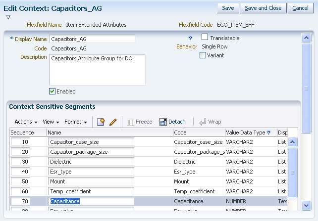 Edit Context window in Manage Extensible Flexfields UI
