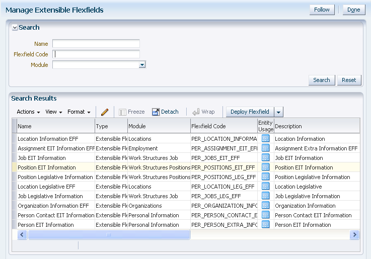 Manage Extensible Flexfields task
