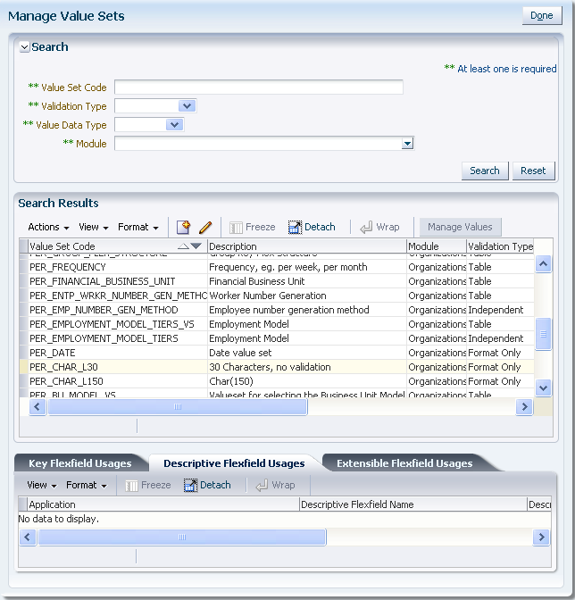 Manage Value Sets task UI