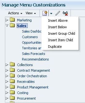 Menu showing group actions