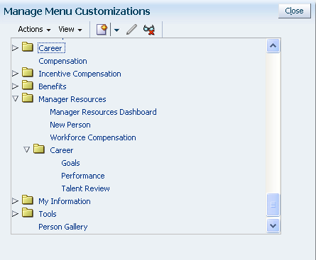 Menu groups and subgroups